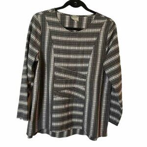 Niche Nilgun Derman Plaid Lagenlook Asymmetrical Top Boho Art to Wear Womens M